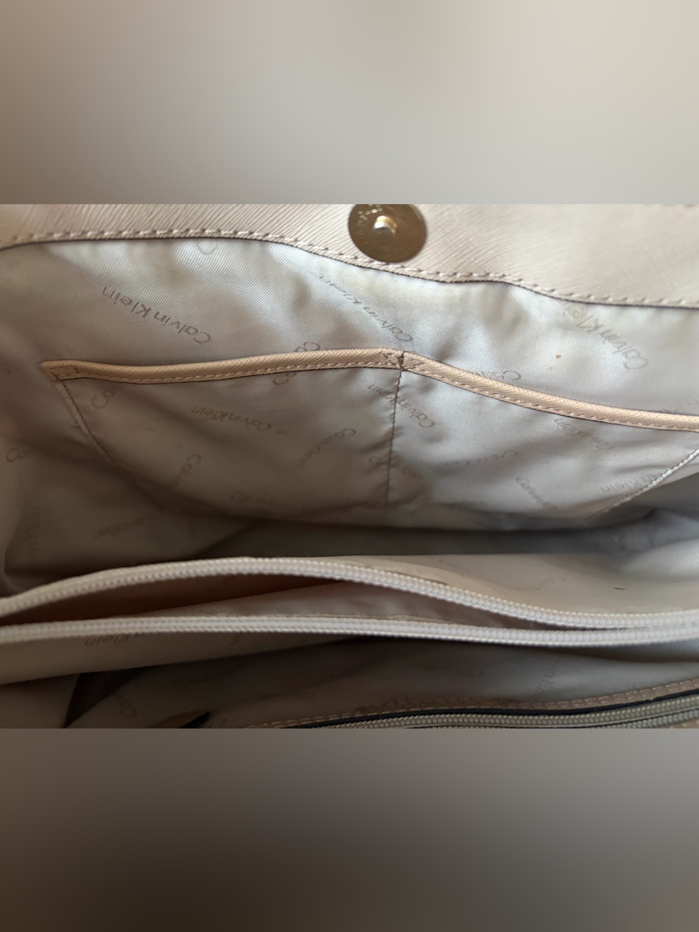 Calvin Klein Beige Saffiano Shoulder Bag with Gold Hardware - Picture 4 of 6